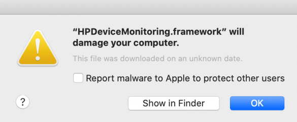 HP Device Monitoring framework malware mac
