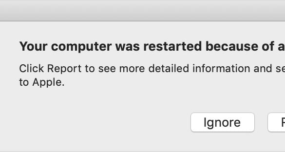 “your computer restarted because of a problem” Mac OS Catalina