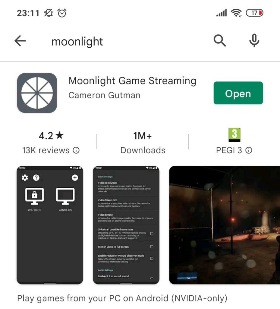 Moonlight Game Streaming in Google Play Store