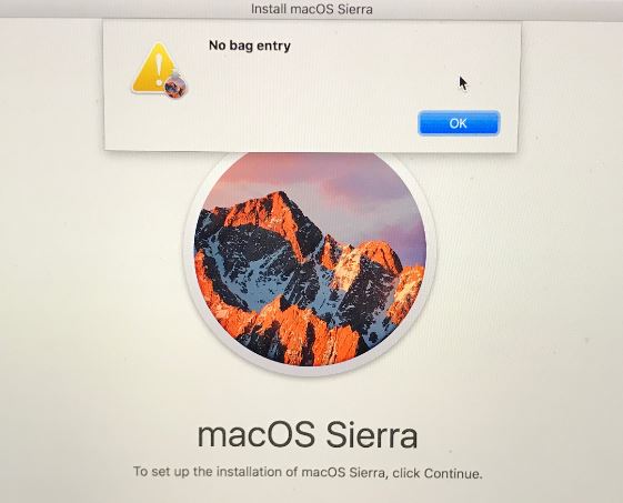 screenshot of no bag entry on mac