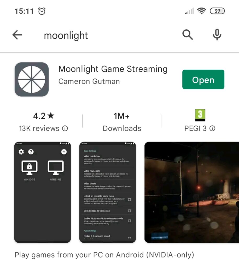 Moonlight Game Streaming in Play Store