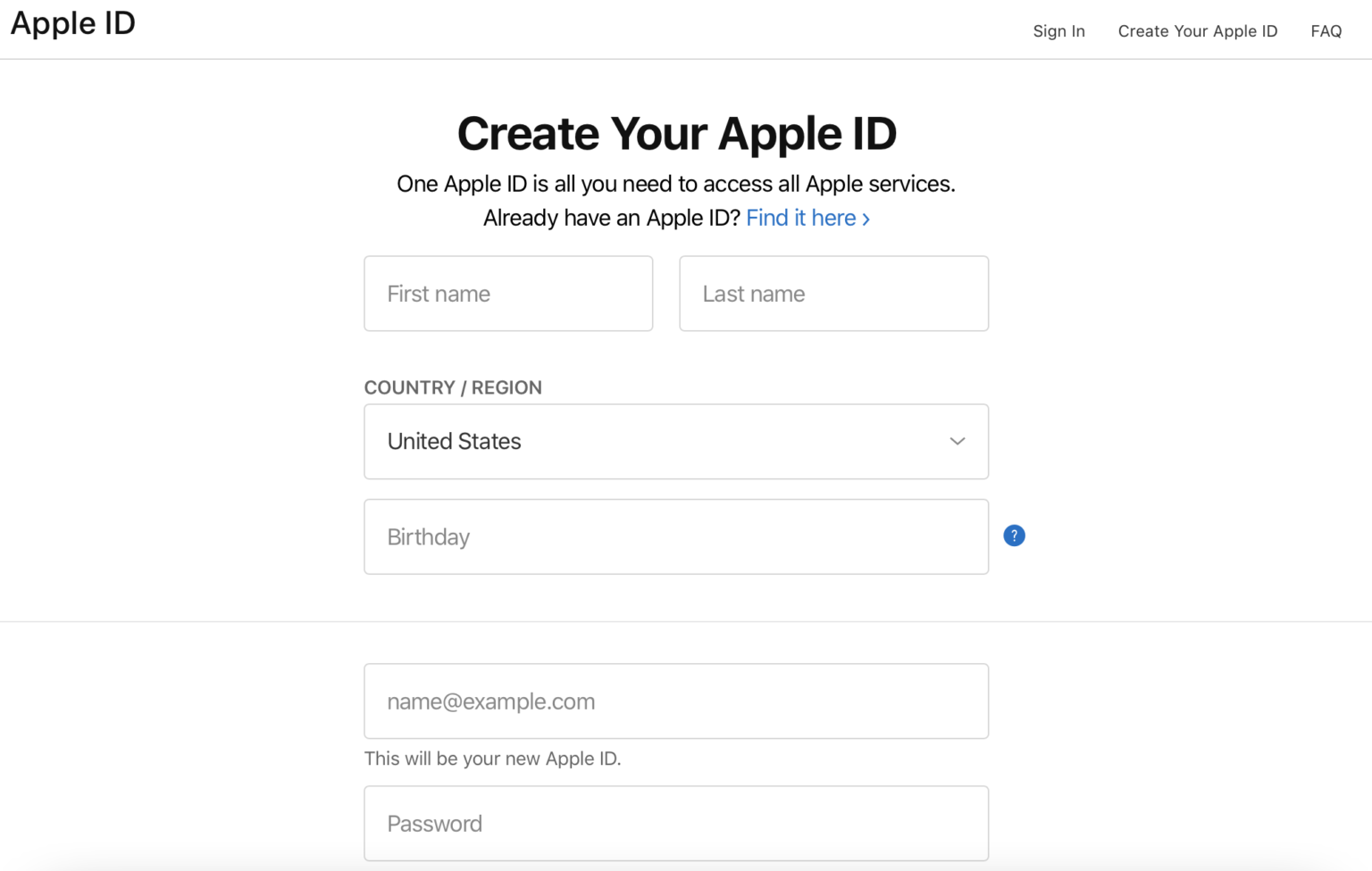 create an apple id online