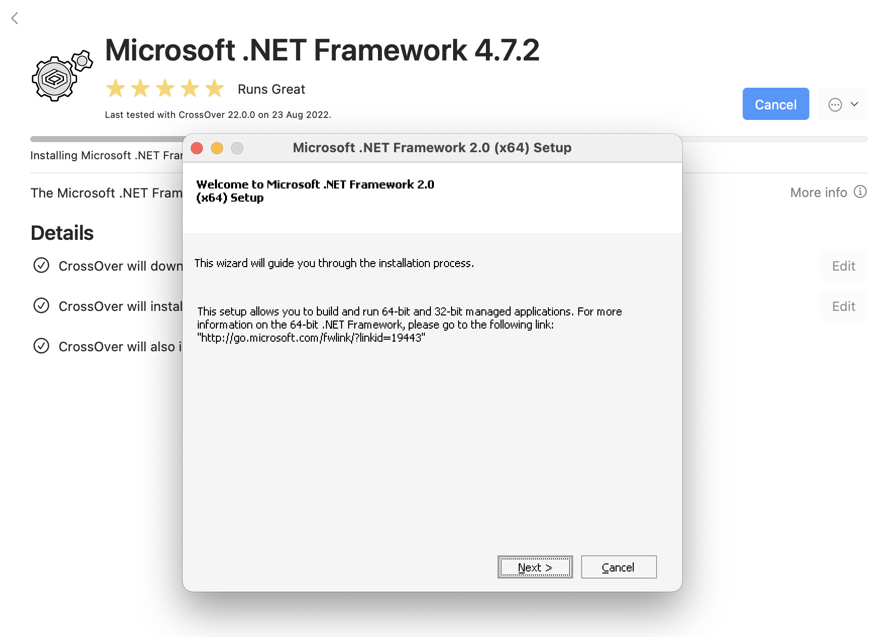 CrossOver Net Framework Install