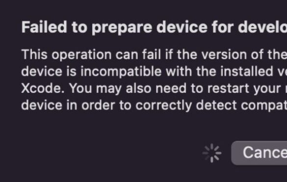 This operation can fail if the version of the OS on the device is incompatible with the installed version of Xcode.