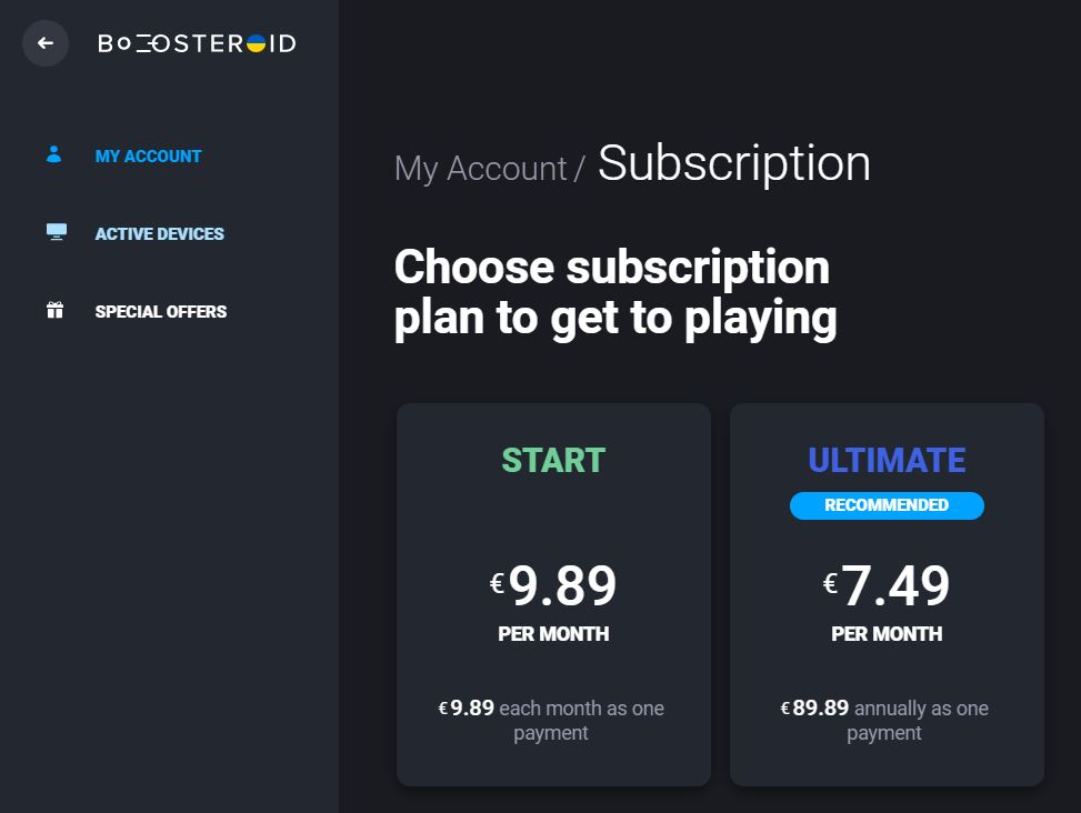 Boosteroid Subscription options