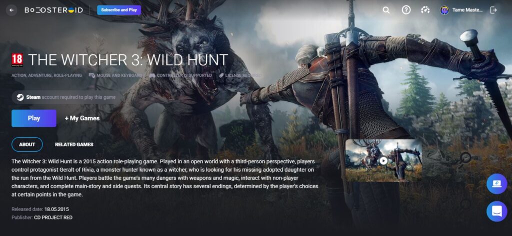 The Witcher 3: Wild Hunt Boosteroid page