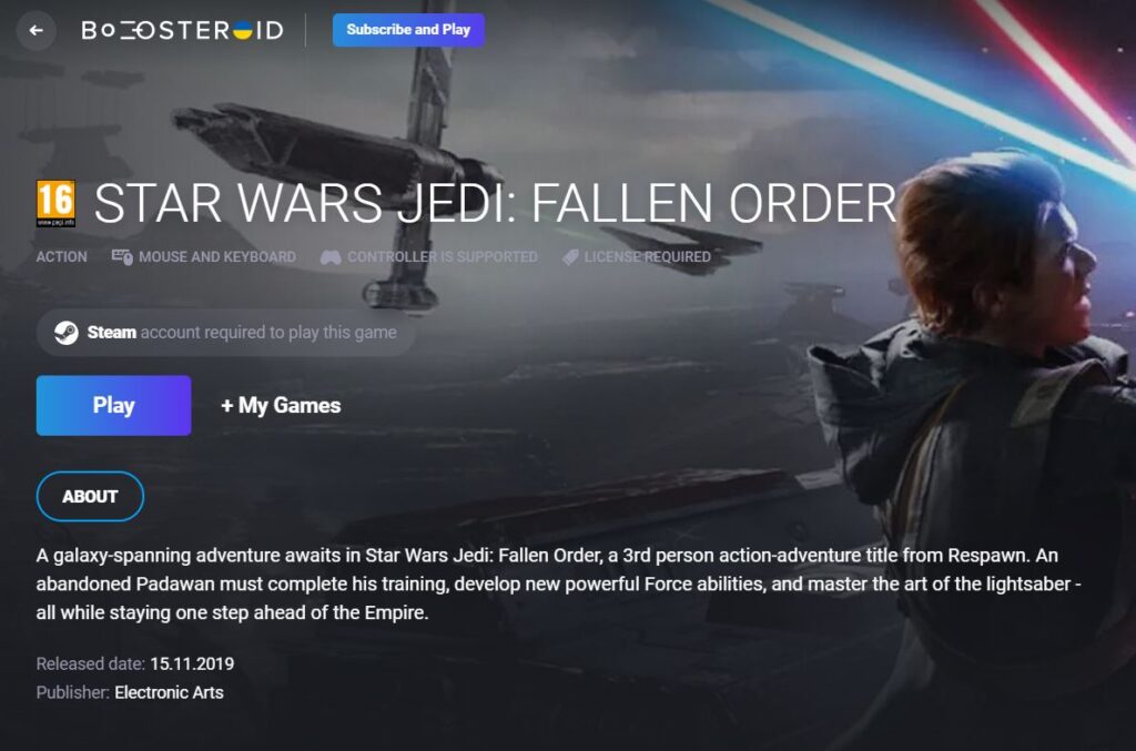 Boosteroid Star Wars Jedi: Fallen Order page