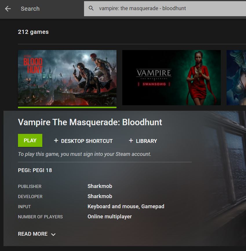 Vampire: The Masquerade - Bloodhunt in GeForce Now
