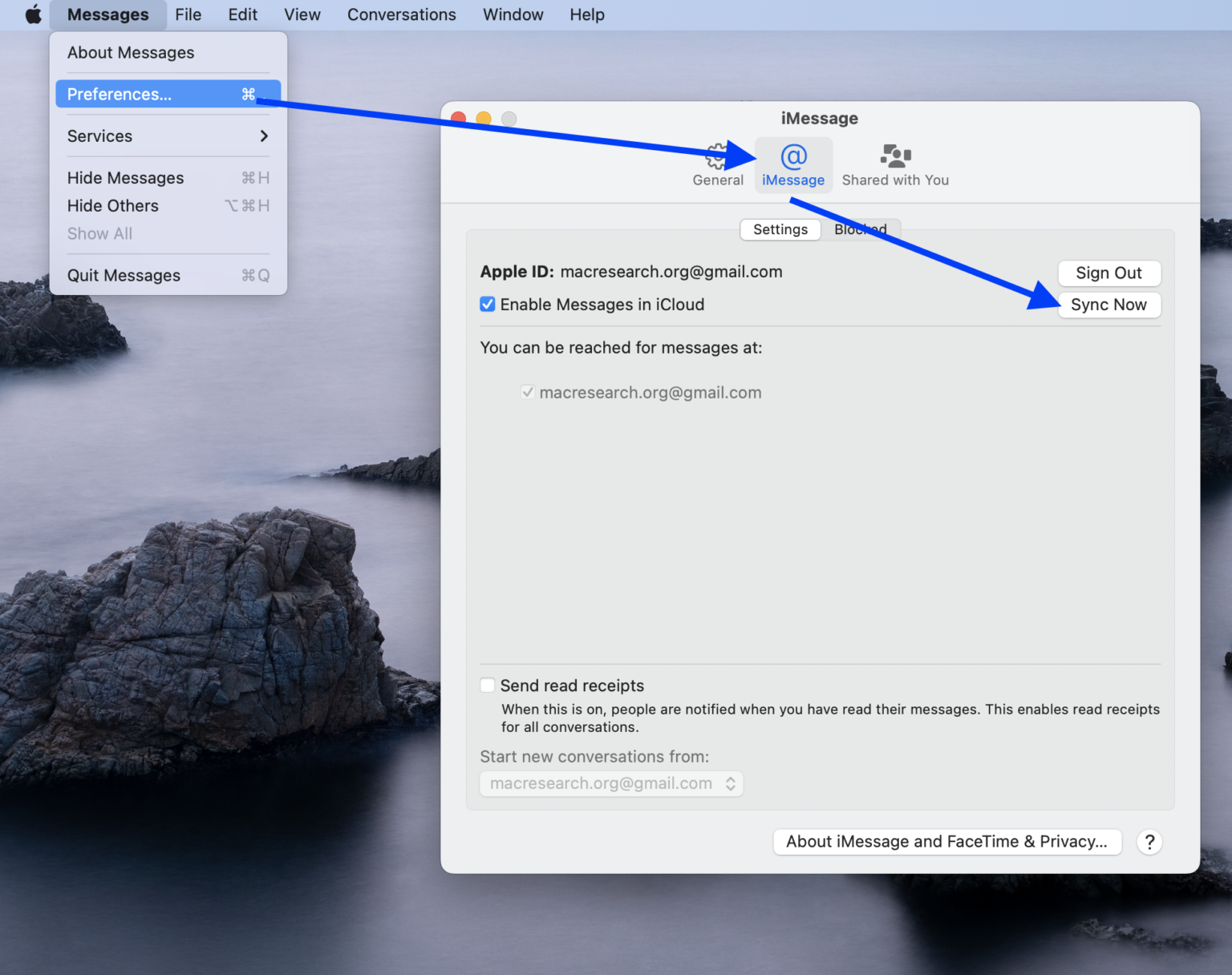 text messages not syncing between iphone and mac