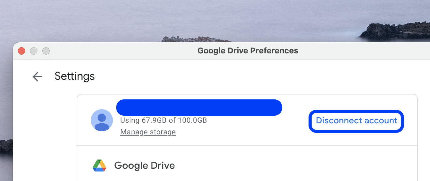 Disconnect Google Drive Account