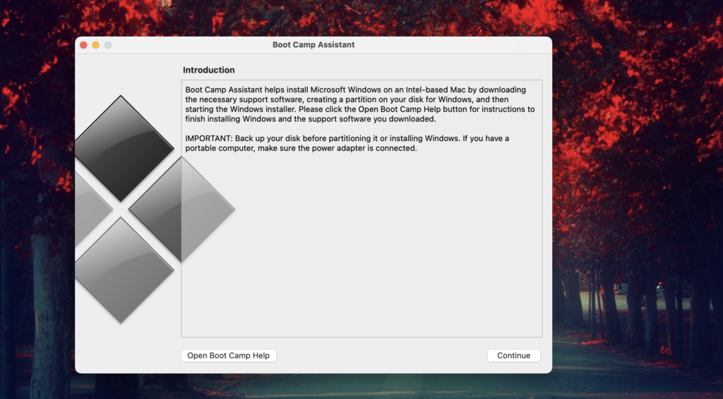 Boot Camp Assistant on Mac
