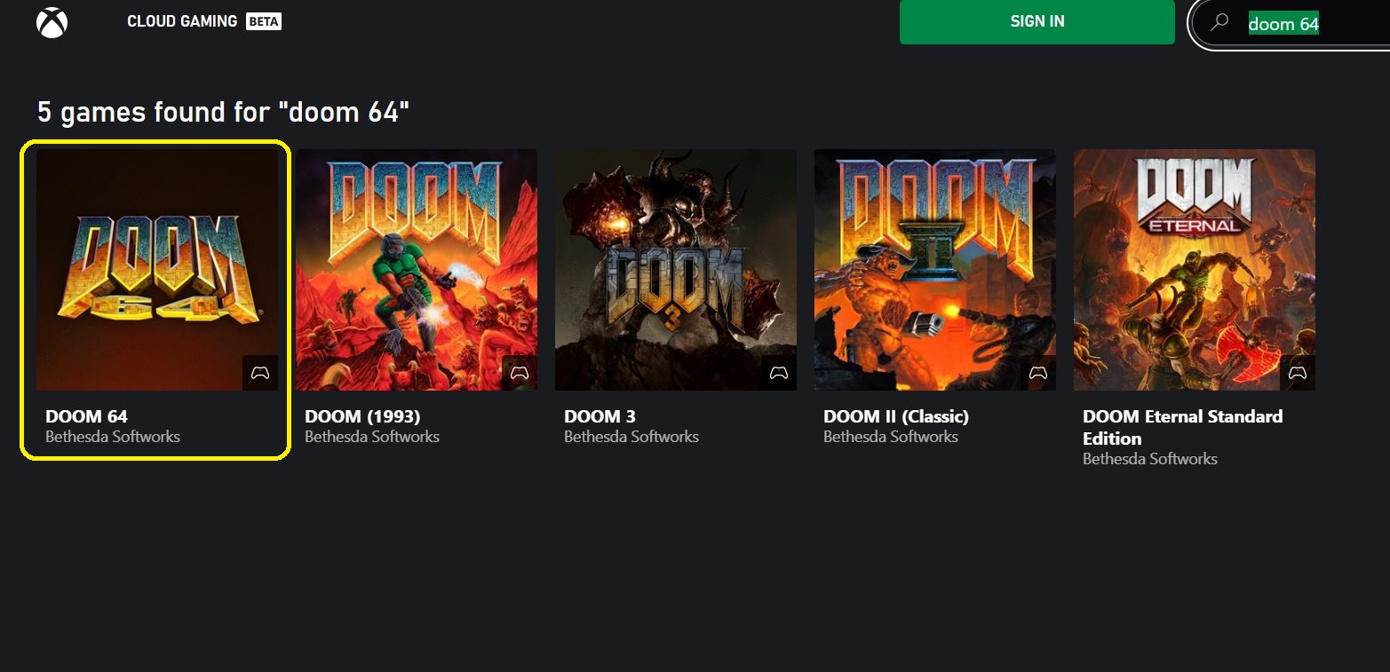 Doom 64 on Xbox Cloud Gaming