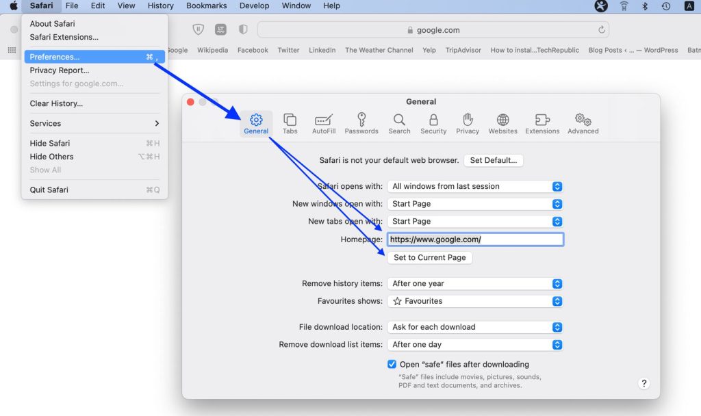 set homepage in safari on mac