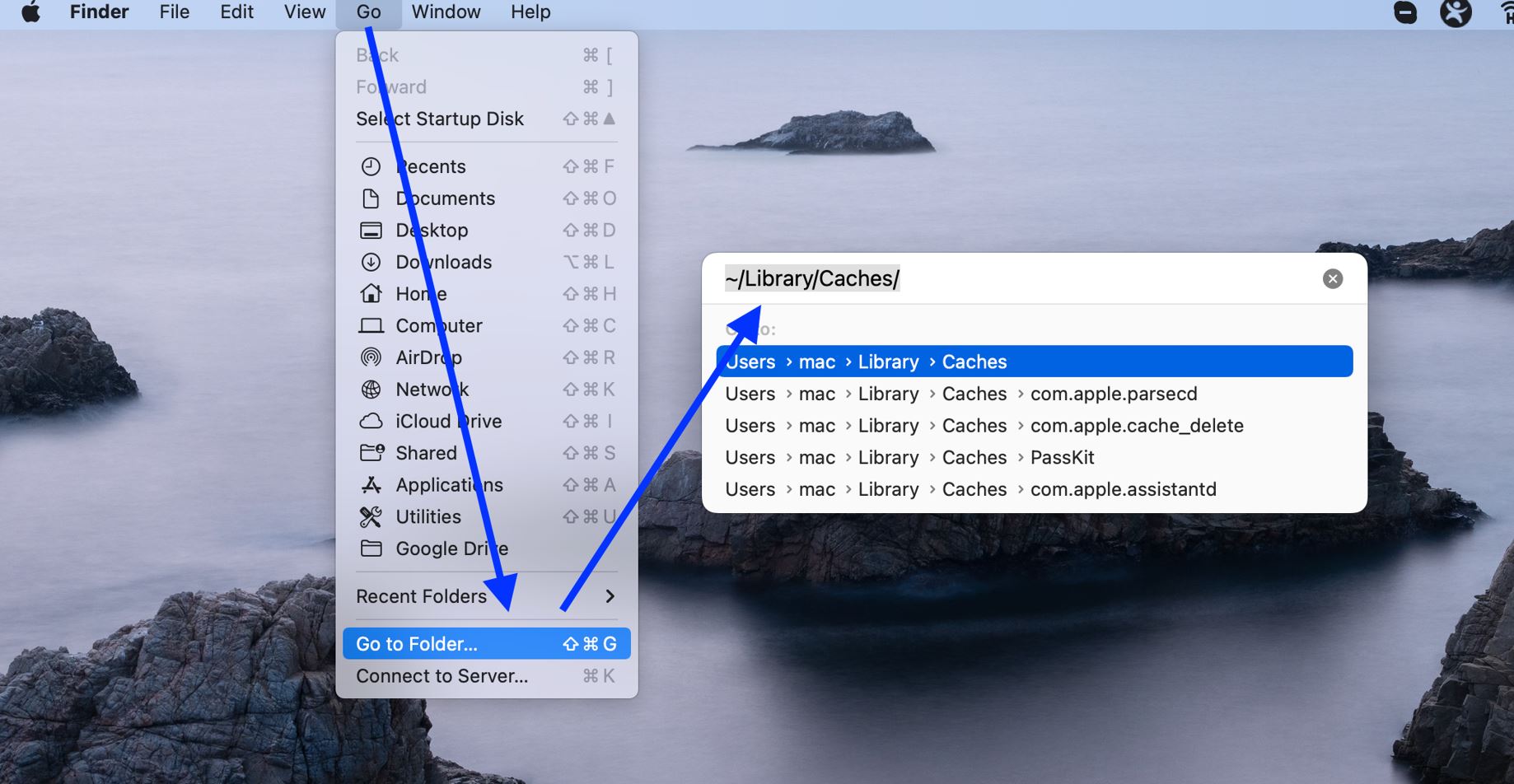 macOS go to cache folder