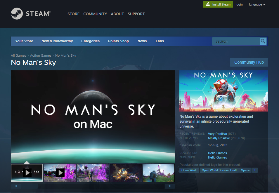 No Man's Sky on macOS with Steam