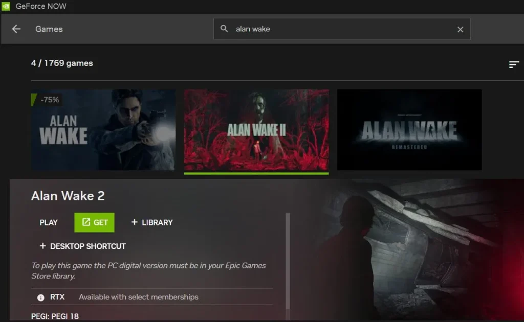 alan wake 2 mac geforce now