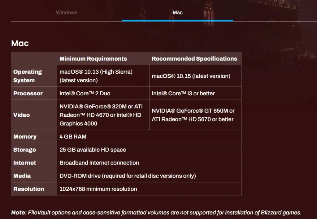 Diablo 3 Mac System Requirements.