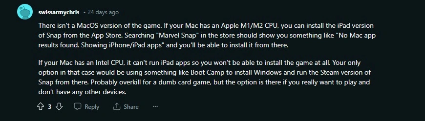 Marvel Snap for Mac from a Reddit user