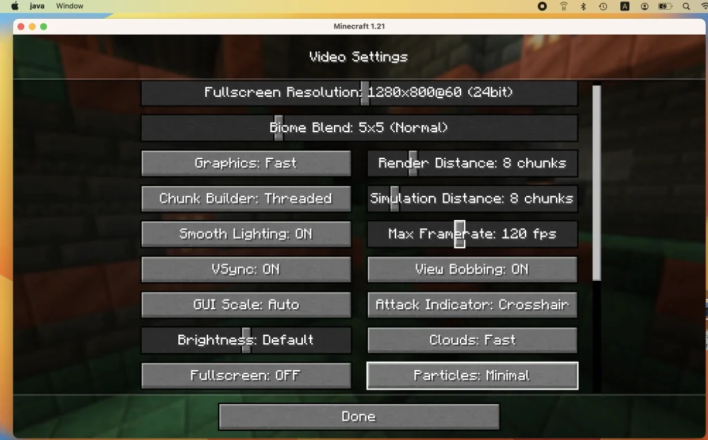 minecraft java mac settings