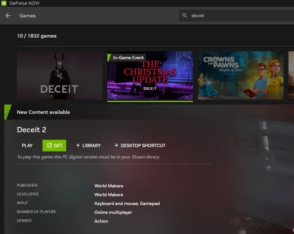 play deceit on mac with geforce now