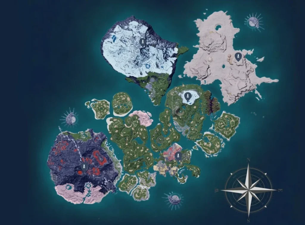 How To Get Palworld Ancient Technology Points - a map with all Tower locations