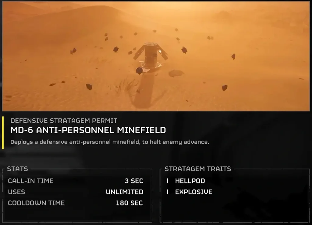 Helldivers 2 MD-6 Anti-Personnel Minefield Stratagem