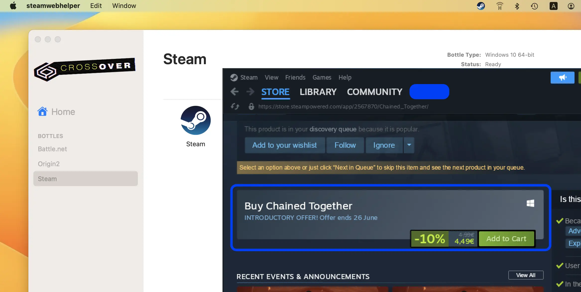 CrossOver Mac Chained Together on Steam