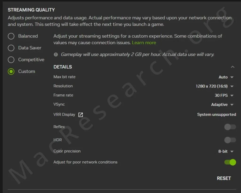 geforce now performance settings